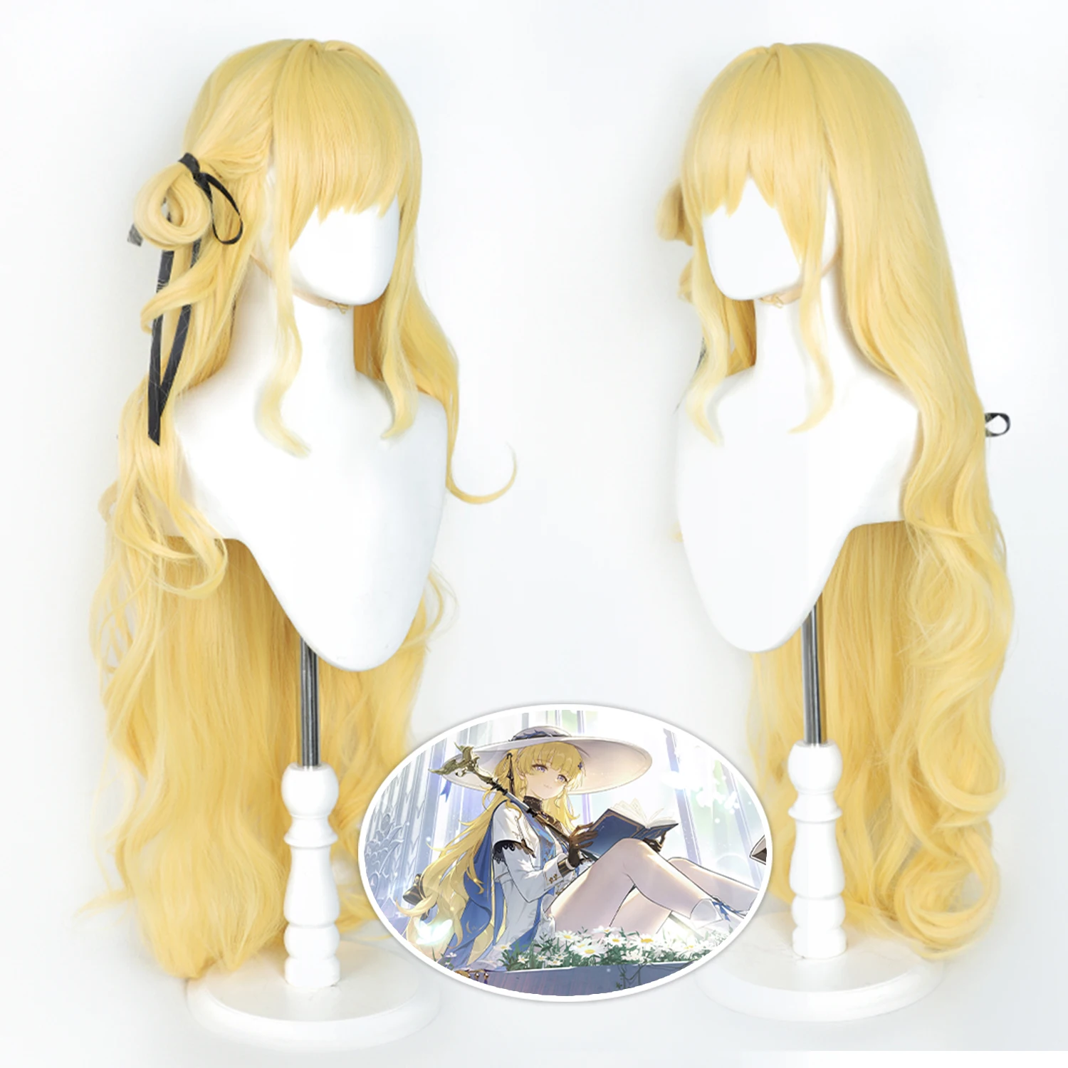 

100cm Cosplay Wig Wuthering Waves Anime Wig Phoebe Blonde Game Role-Play Wig with Bangs Long Wavy Synthetic Wig for Anime Party