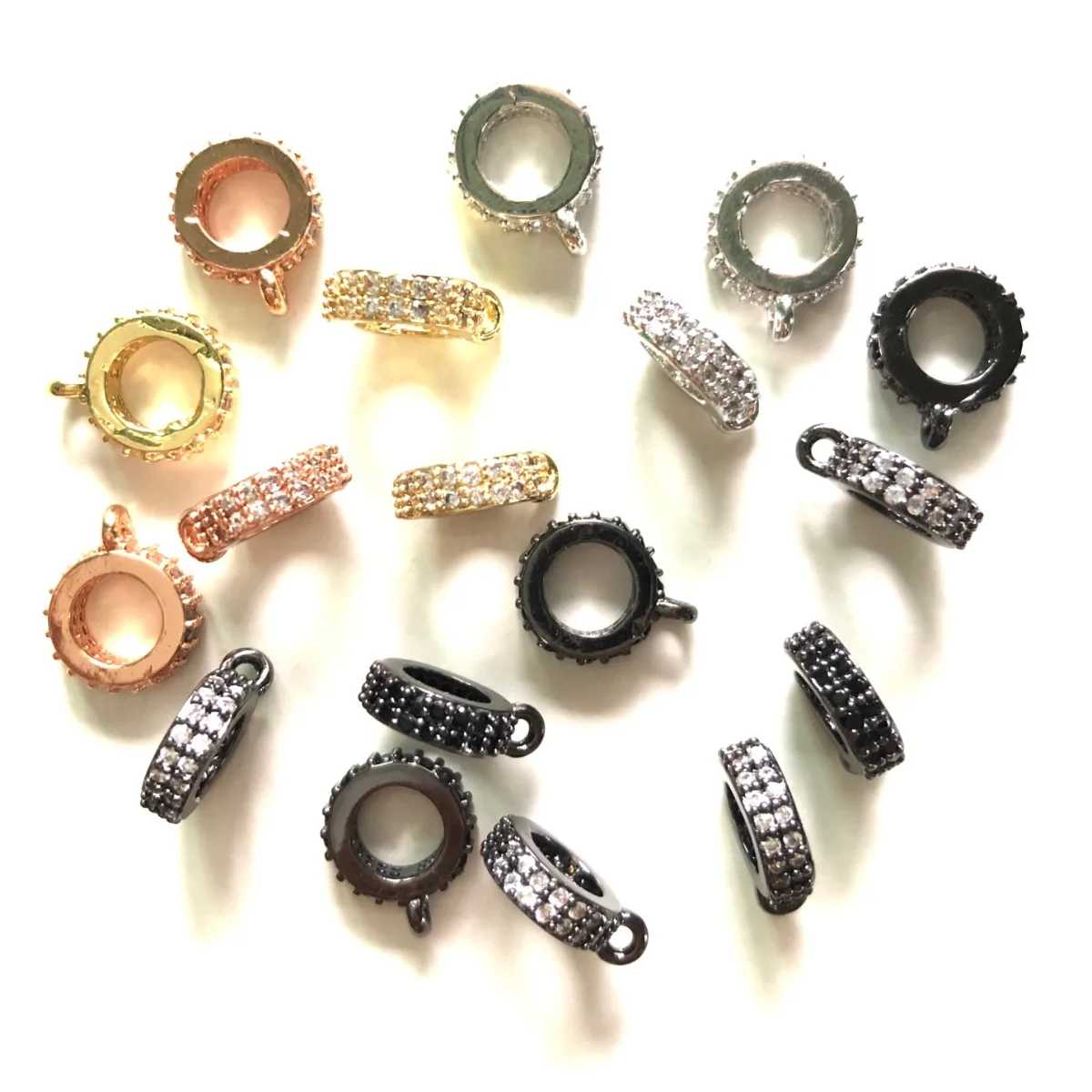 10pcs Zirconia Paved Wheel Shape Bail Spacers for Woman Bracelets Necklaces Earring Making Gold-Plated Waist Jewelry Accessories