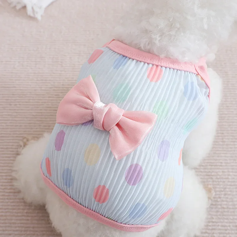 

Summer Clothes New Puppy Clothes Bow Polka Dot Suspenders Fashion Small Dog Pet Clothes Breathable Cool Teddy Vest XS-XL Lovely