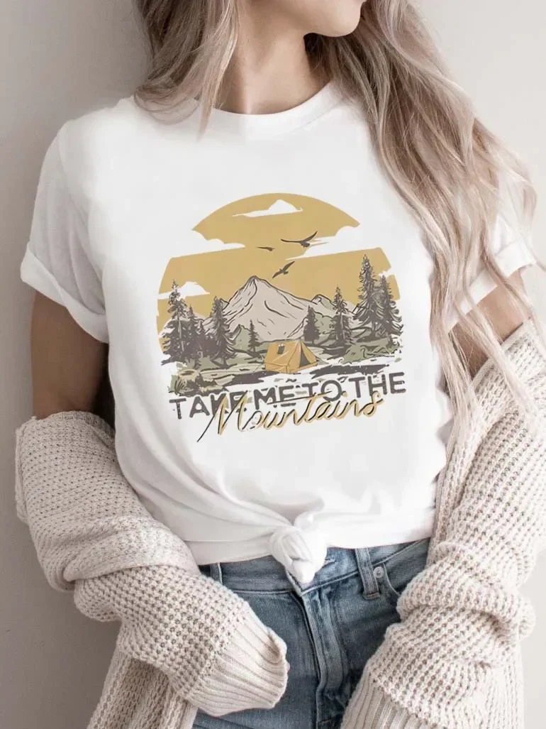 Mountain Camping Women's Fashion Casual Clothing Summer Arizona Pattern T-Shirt 90s Trendy Short Sleeved Top Women's Printed T-S