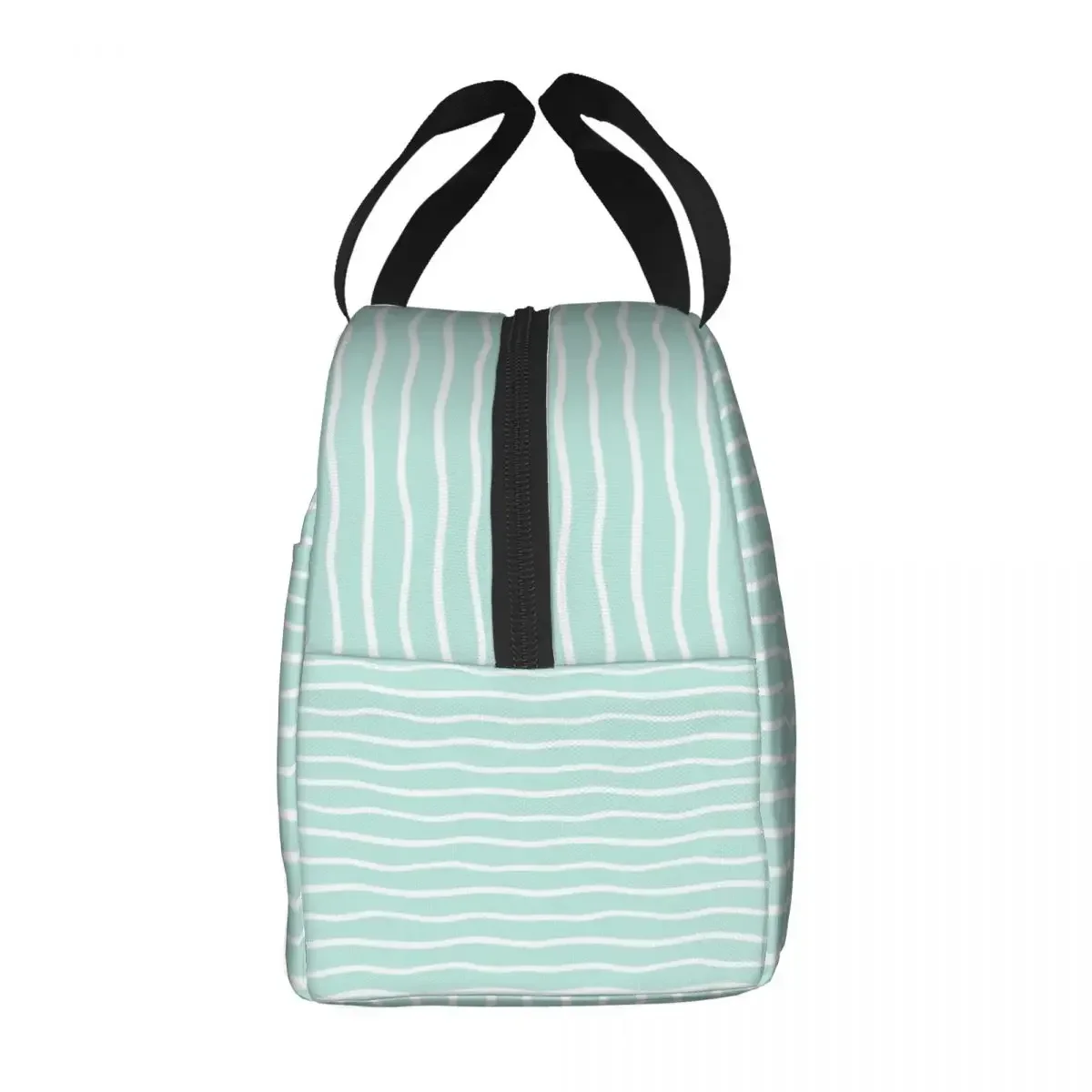 Green Wavy Stripes Lunch Bag Portable Insulated Oxford Cooler Thermal Cold Food School Lunch Box for Women Kids