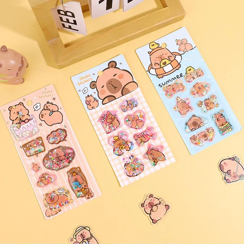 12pcs/lot Cartoon Capybara Oil Stickers Kawaii Animal Scrapbooking DIY Diary Decorative Stationery Sticker Album Stick Label