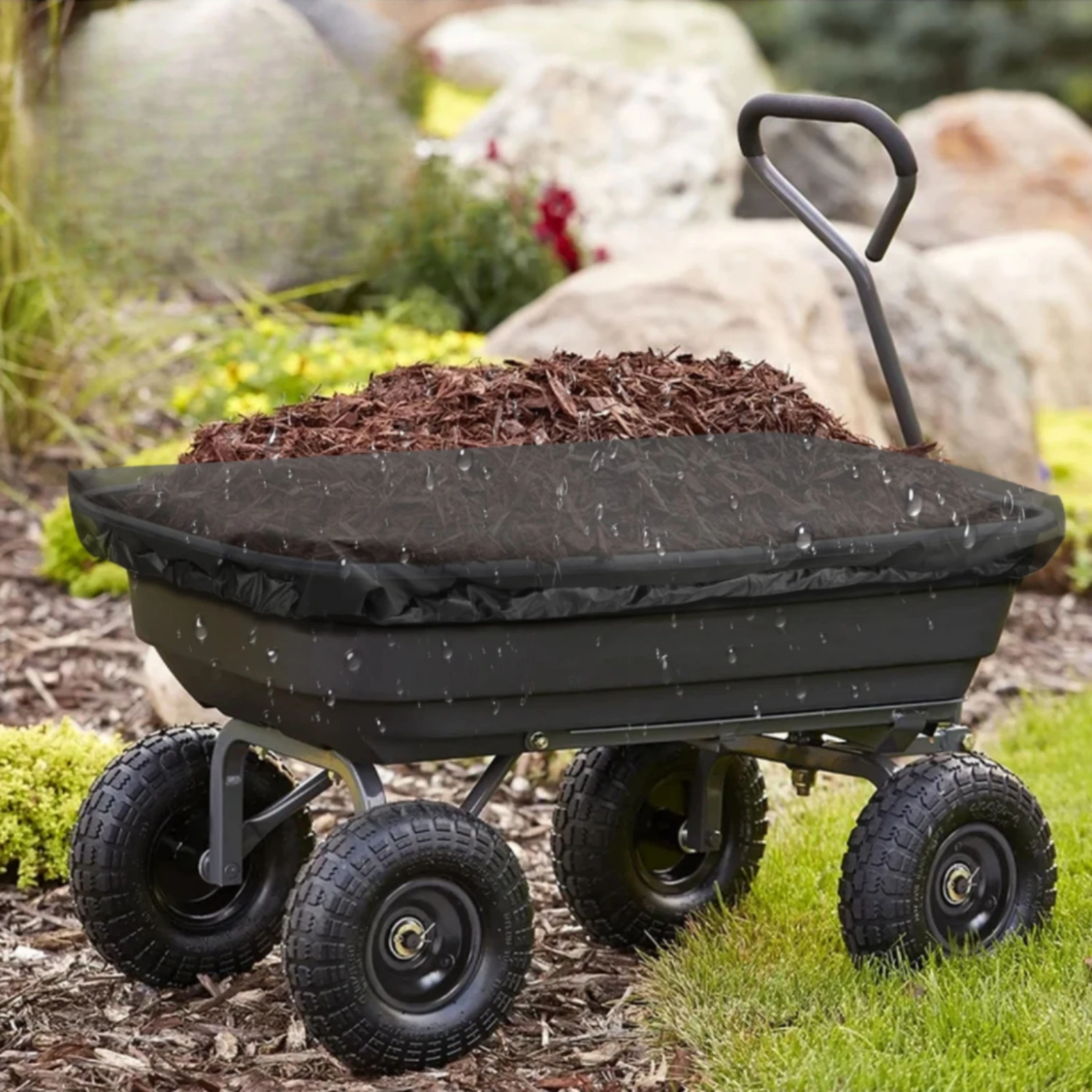 Wagon Cart Cover Waterproof Wagon Cover with Drawstring Weatherproof Dustproof for Gardeners, Yard Work