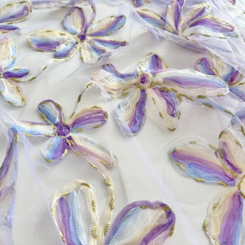 

Embroidered Mesh Fabric for Dress Shirt Clothing Designer Handmade Diy Sewing Material Cloth By The Meter Wholesale