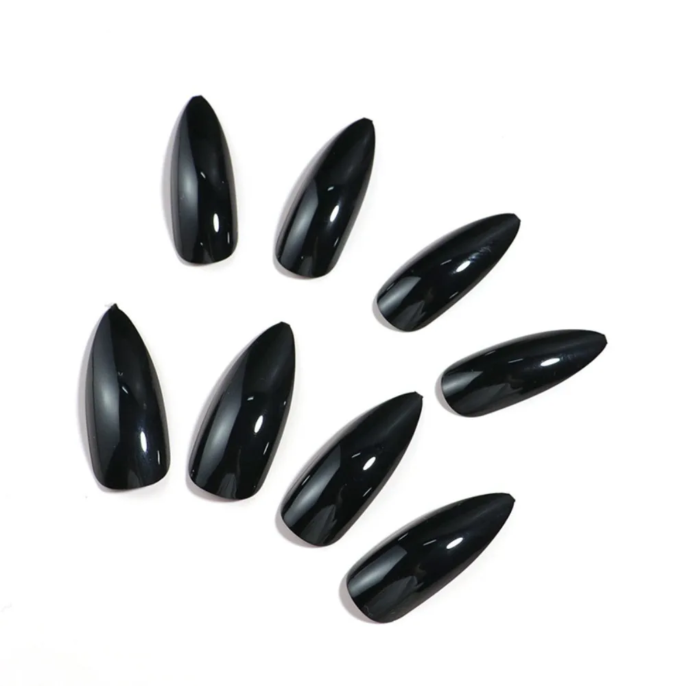 Cool Girl Black Long Stiletto Press On Nails 24 Pcs Matte Pure Color  Full Set False Nails Kit for Women Party Daily Wear