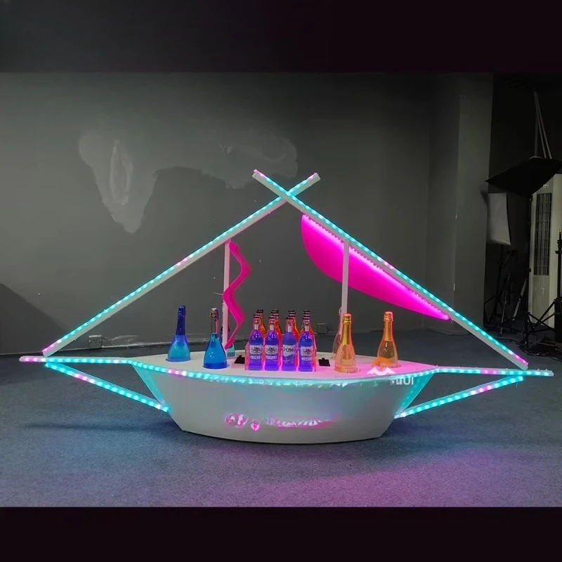

Светящаяся металлическая светоизлучающая подставка для бутылок с диодом, витрина в форме парусника в форме парусника для ночного клуба, парад шампанского
