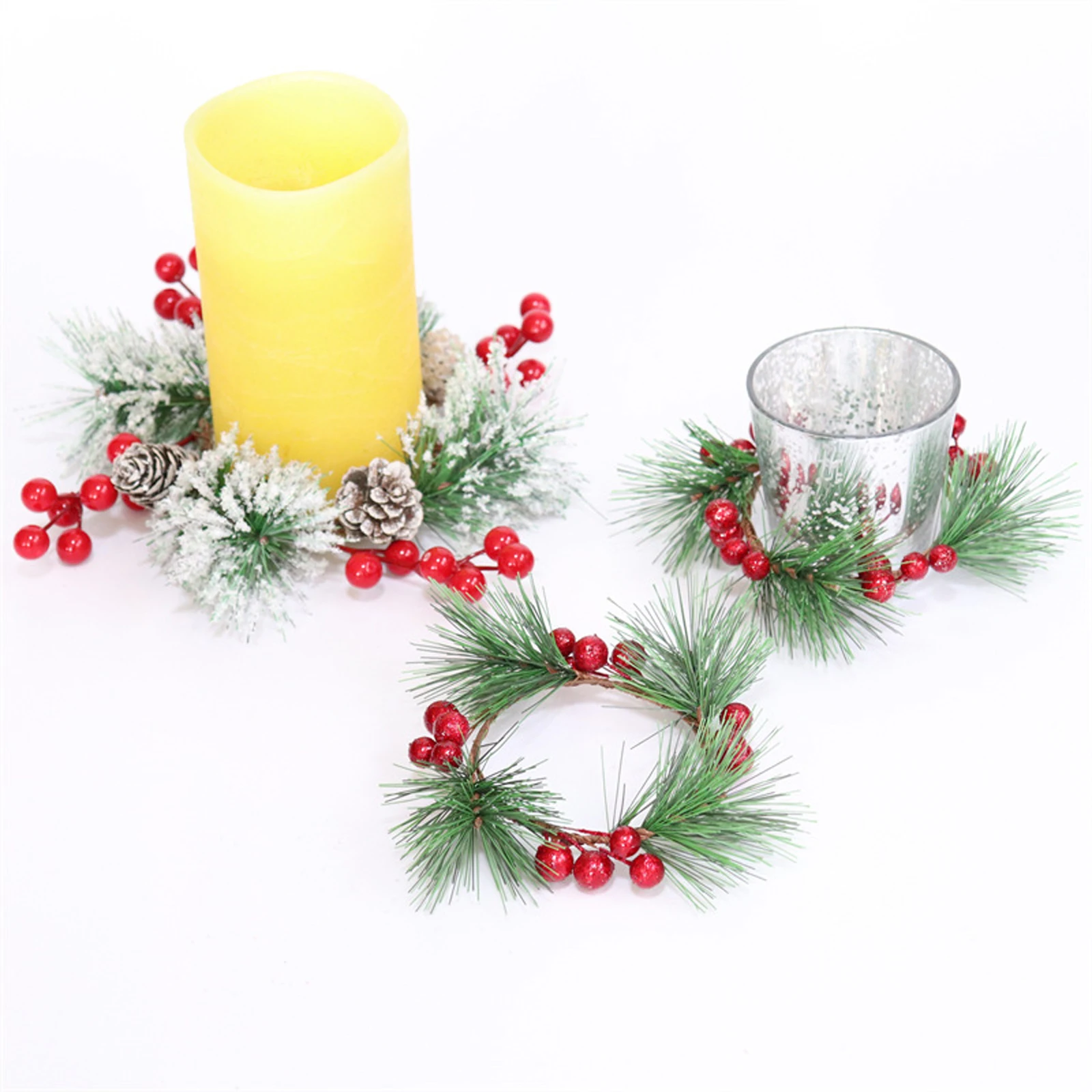 Candle Rings Multipurpose Christmas Artificial Wreath Festival Holiday Small Garland Handmade Pine Needle