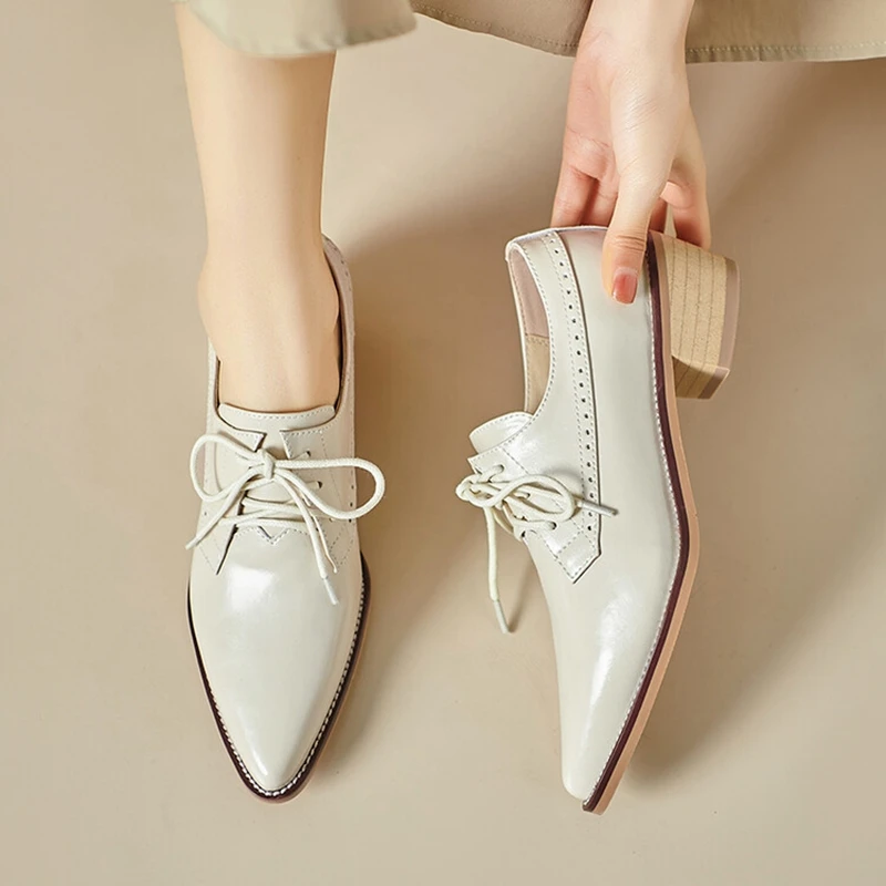 NEW Spring/Autumn Women Shoes Pointed Toe Chunky Heel Shoes Split Leather Shoes for Women Retro Lace up High Heel Women Pumps