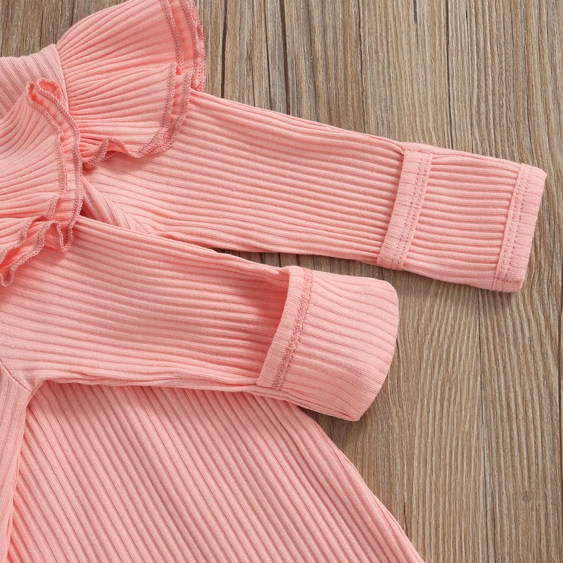 Autumn Baby Girls Boys Rompers Winter Clothes Solid Color Ribbed Crew Neck Long Sleeve Toddler Fall Bodysuits Footed Jumpsuits