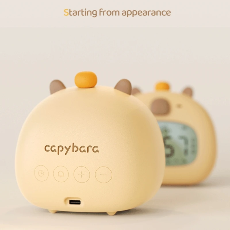 Capybaras Desk Alarm Clock with Soft Glowing LED Nightlight and USB Rechargeable Timers Desktop Decoration