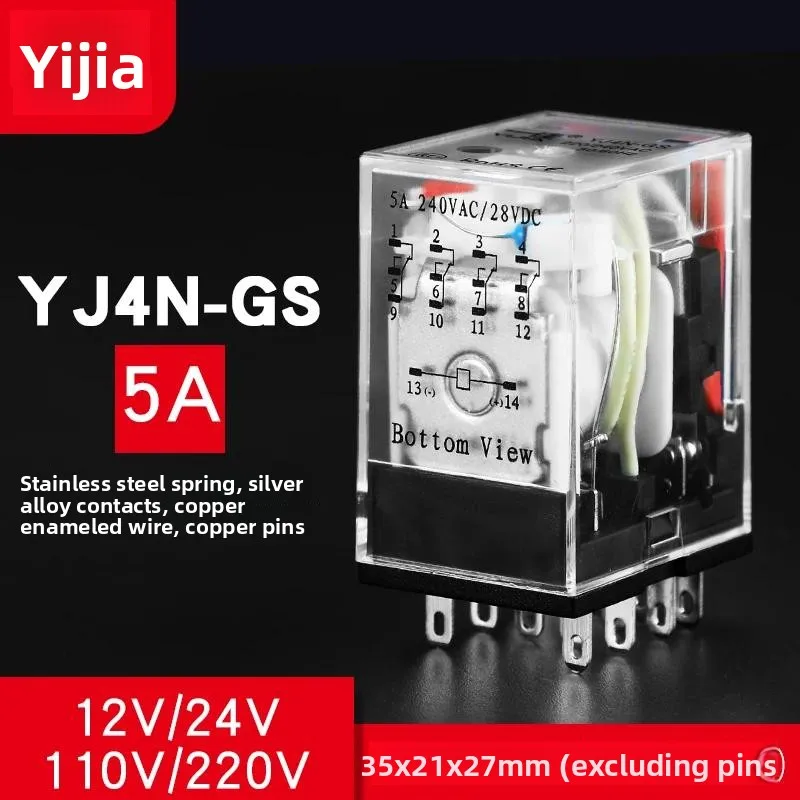 14 Pin 4-Way My4nj Small Electromagnetic Relay 220 V AC DC DC24 V 12v5a Yj4n-Gs