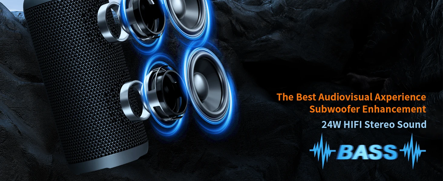 Ortizan Bluetooth Lautsprecher mit Licht, Musikbox Tragbarer Bluetooth Box mit IPX7 wasserdicht, Dualen Bass-Treibern, 30h Akku, Freisprechfunktion für Phone, Draußen, Beidhändig Schwarz – Detail 3