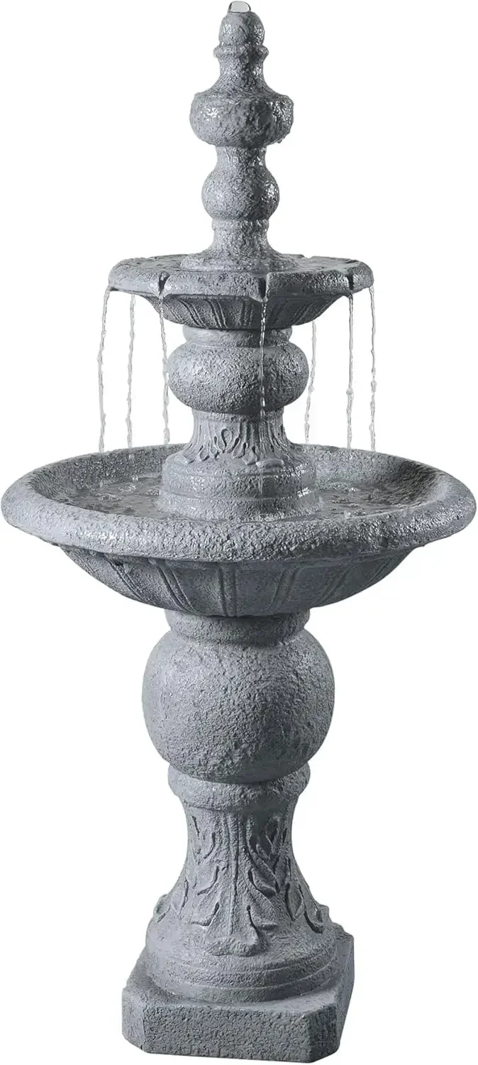 

52.56 in. Outdoor Two-Tier Water Fountain with Realistic Icy Stone Texture