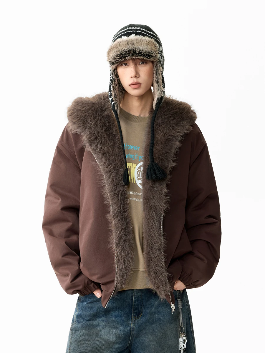 Thiened على الوجهين الأمريكية الفراء القطن Jaet الرجال النساء الشتاء معطف دافئ مبطن سترة الشباب العصرية الوقوف صالح سستة #3