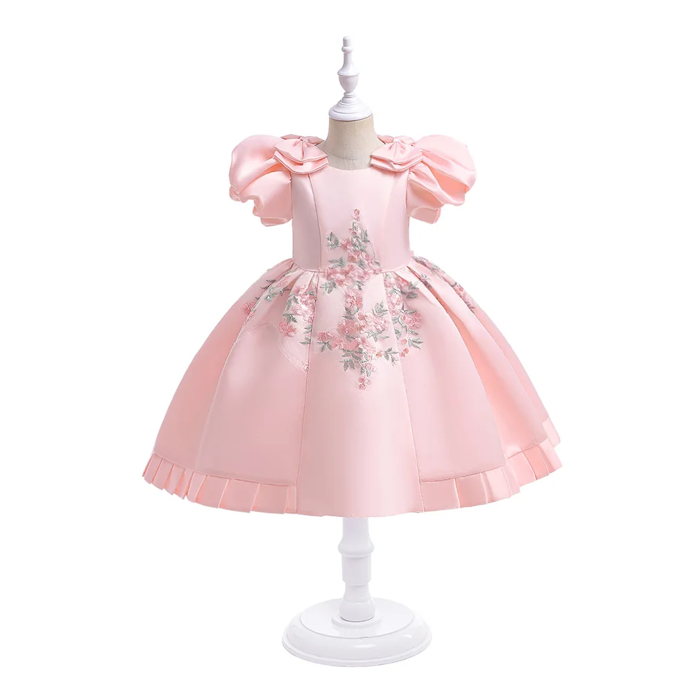 Embroidery Flower Princess Party Dress For Girl Children Costume Puff Sleeve Kids Clothes Birthday Wedding Gown Prom Vestidos