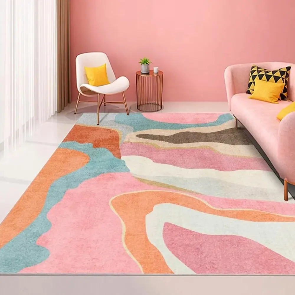 Pink Light Luxury Geometric Area Rug, Non-slip Washable Soft for Living Room Bedroom Decor