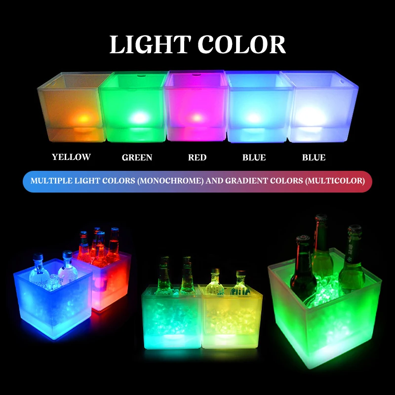 LED Ice Bucket 3.5L Colorful Cooler Bucket Double Layer Square Ice Tray Bar Nightclub Light Up Champagne Whiskey Beer Bucket