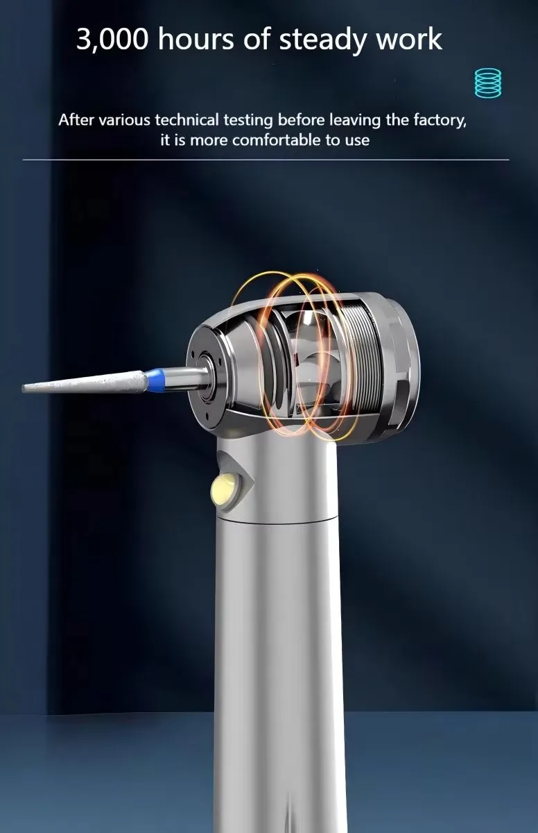 Großverkauf Dental-Faseroptik-LED-E-Generator / Ohne LED Schnelles Hochgeschwindigkeits-Handstück mit Druckknopf 4/2-Loch-Luftturbine N-S/K-Stil – Detail 5