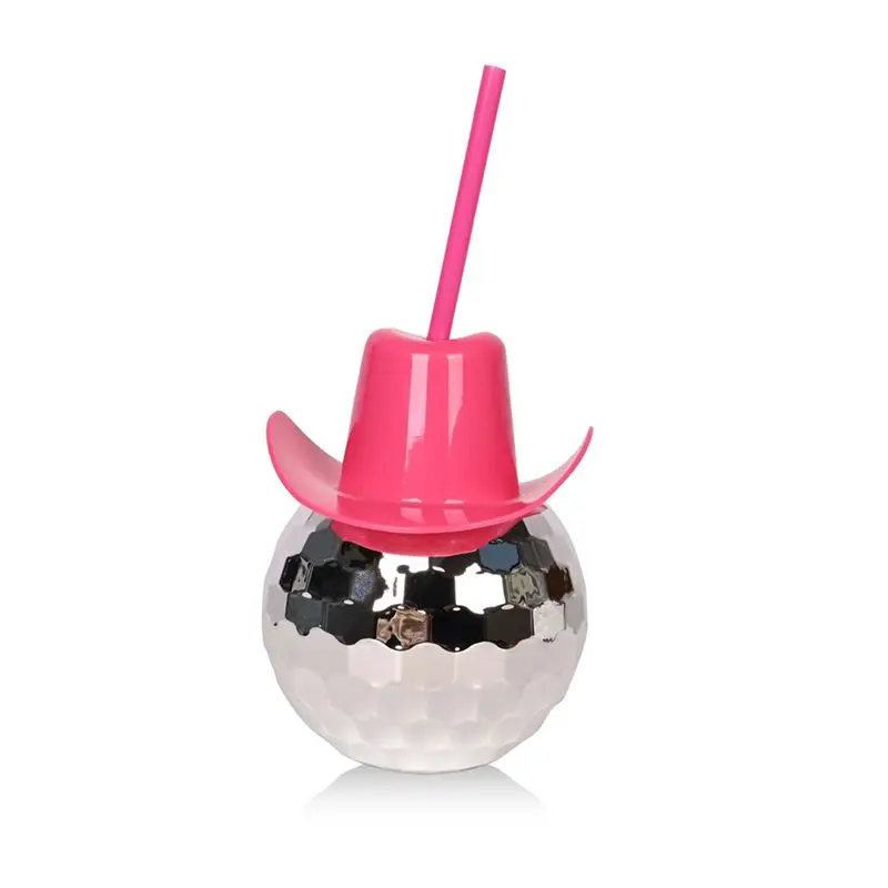 ABMS-Disco Ball Cups Cowboy Hat Disco Ball Cup With Straws Bachelorette Hen Party Decoration Electroplating Ball Cup