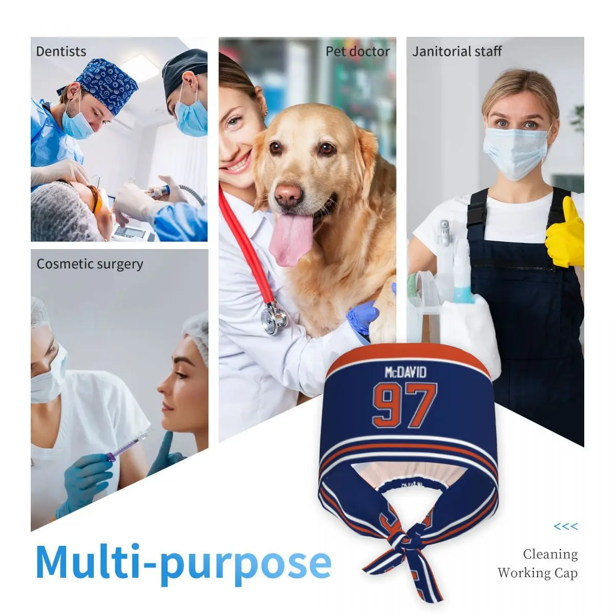 Edmonton Oilers Connor McDavid Home Jersey Funda trasera para teléfono Gorro exfoliante Gorro quirúrgico de trabajo para médico Gorros de enfermería para dentista