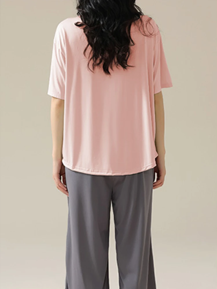 Pijamas para mujer minimalista suelto hogar Casual transpirable ropa de dormir verano todo-fósforo Harajuku básico hasta la pantorrilla dormitorio de moda