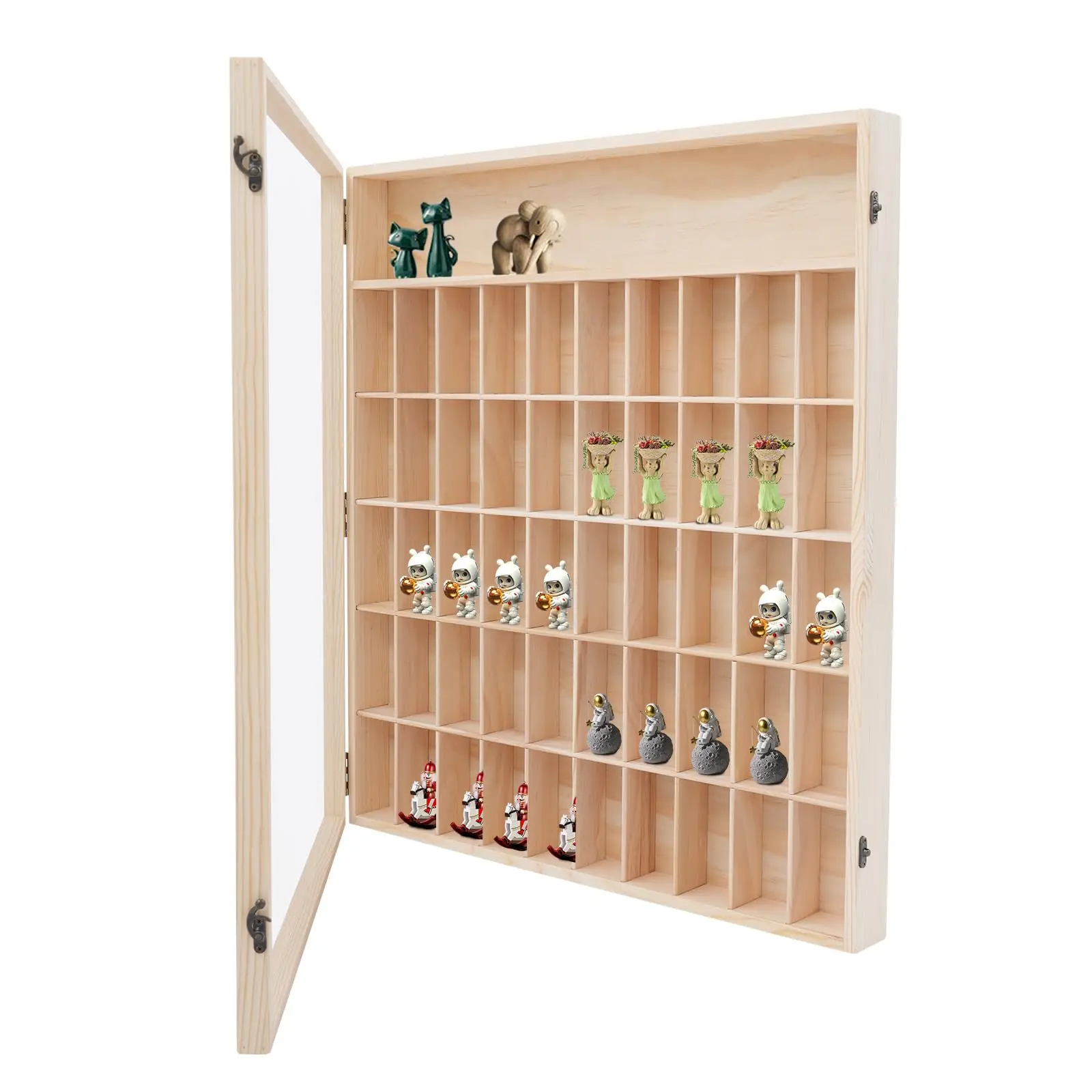 

Wooden Display Case, 50-Slot for Minifigures Action Figures Model Cars Toy Diecast, Each Compartment 5*5.5*11cm/1.97*2.17*4.33 i
