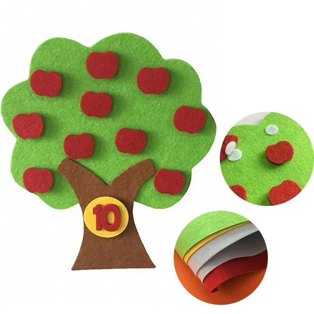 Kids Montessori Toys DIY Non-woven Apple Tree Numbers Counting Toy Math Toy Educational Learning Toys for Children Teaching Aids