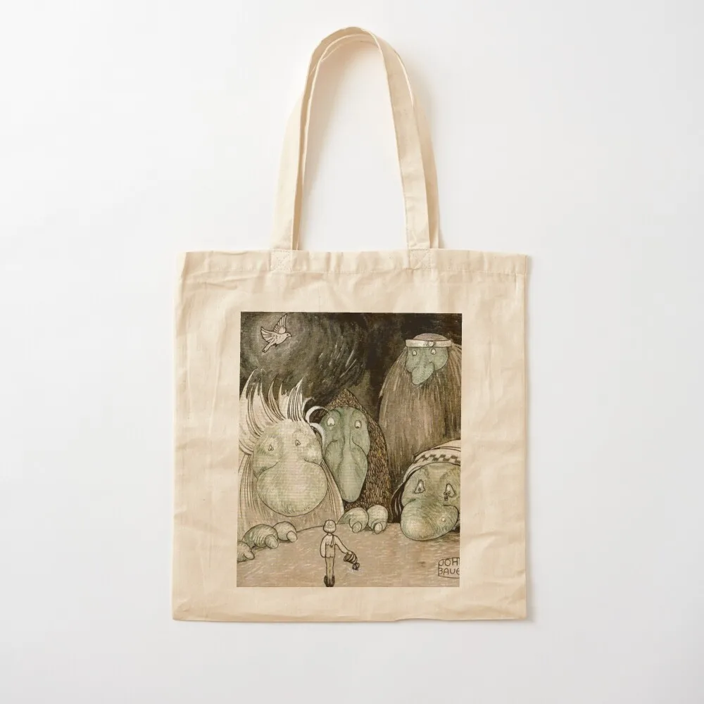 “The Brave Boy and The Trolls” Watercolor by John Bauer Tote Bag university shopper bag tote bag free delivery bags Shopper