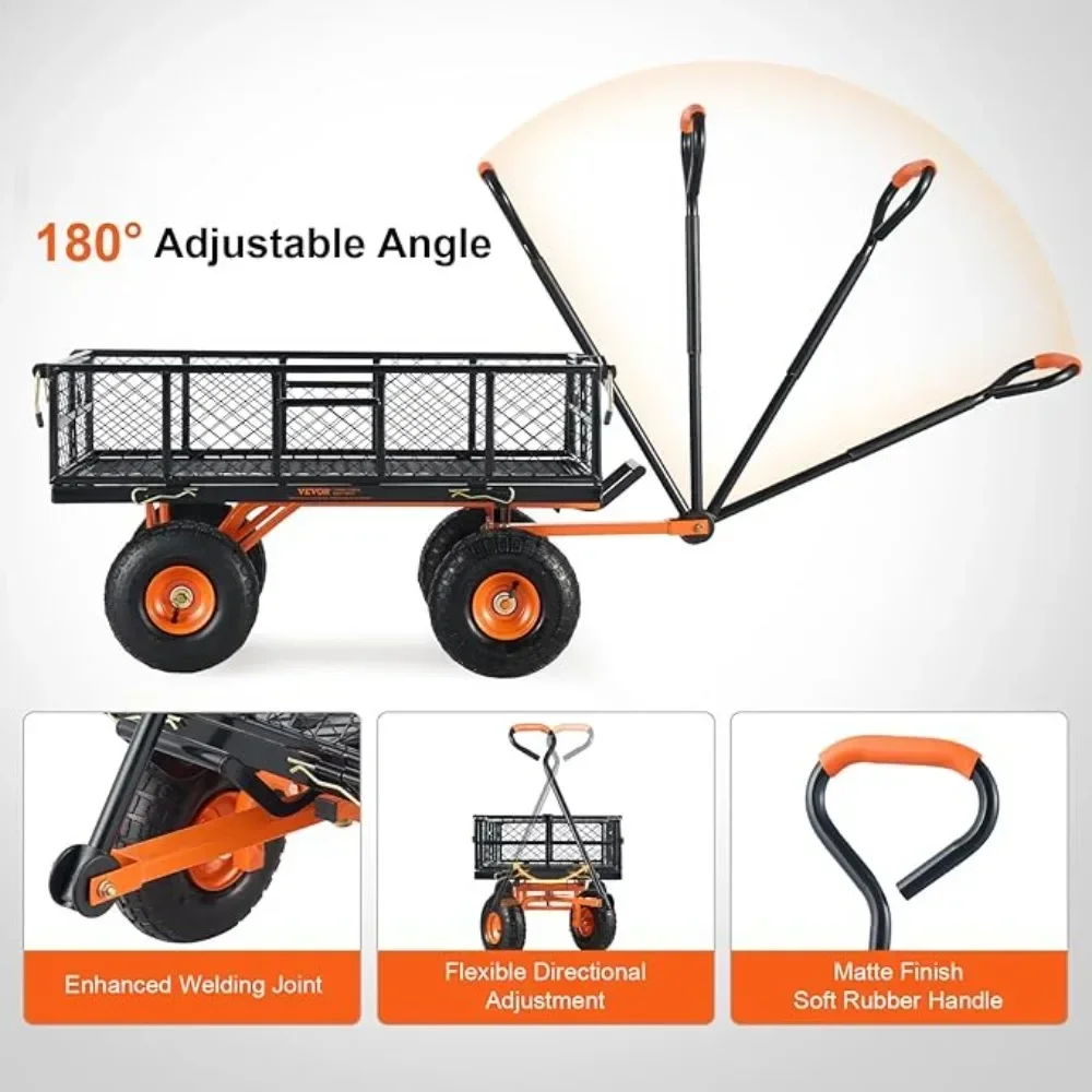 400 lb. steel garden tipper trolley, heavy duty tipper trolley with removable sides, pull-out handle, multi-purpose coating