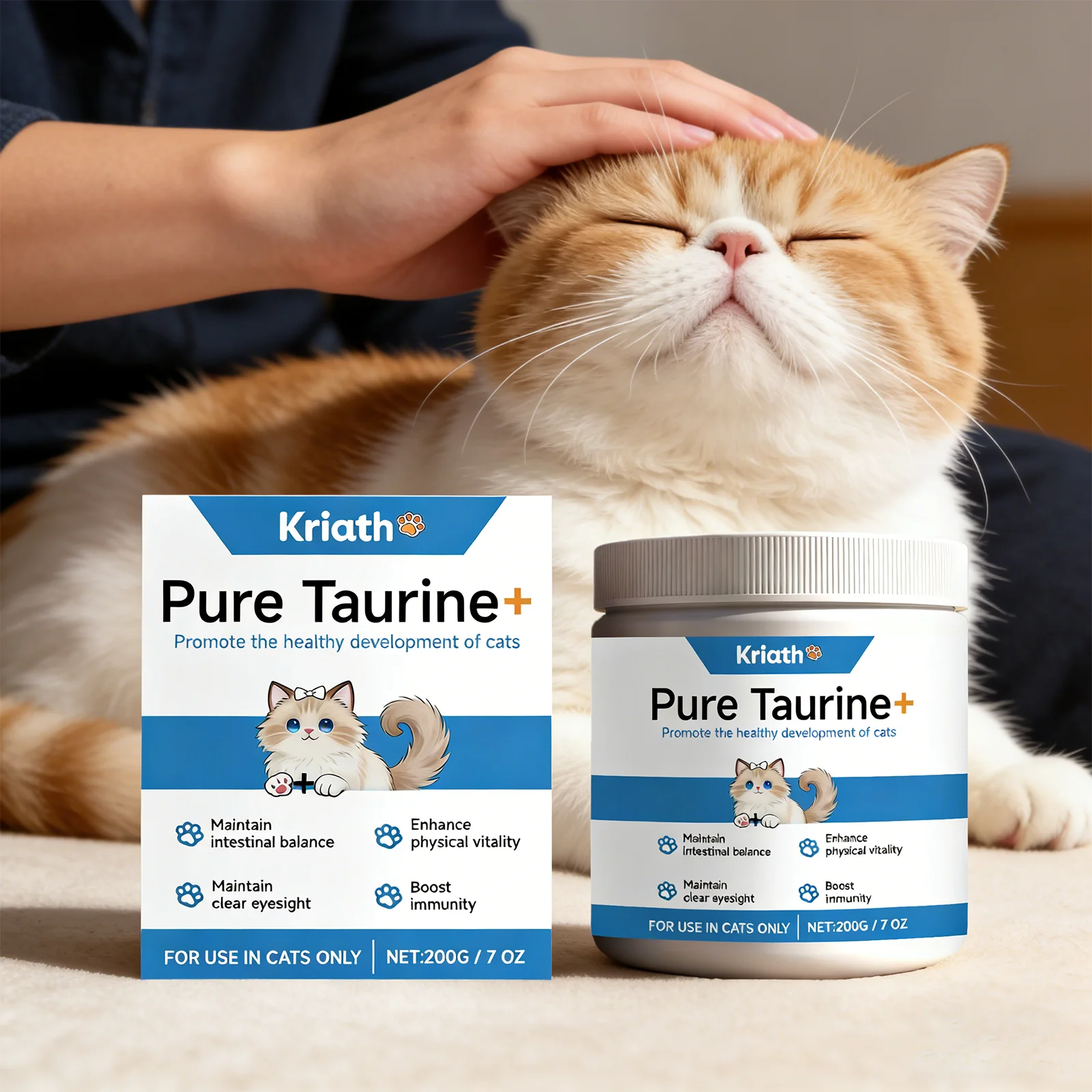 Suplemento en Polvo Todo en Uno para la Salud del Gato, Taurina y Multivitaminas para el Corazón, la Visión y la Inmunidad, Dosis Diaria para Gatitos, Gatos Adultos y Gatos Mayores