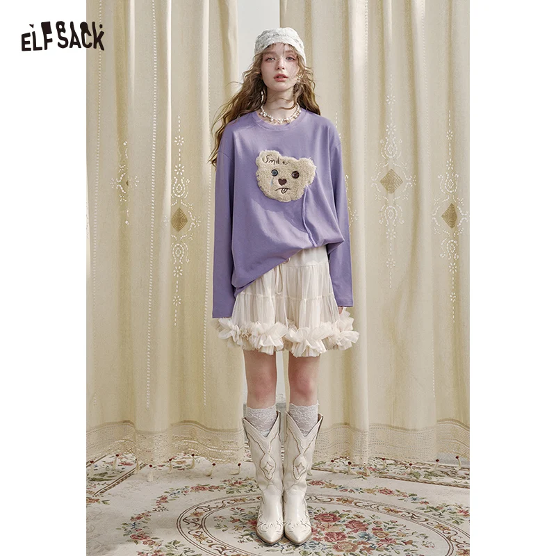 

ELFSACK 2025 Winter New Arrivals Cute Halloween Solid Color Drawstring Lace Trim Pleated Skirt For Woman