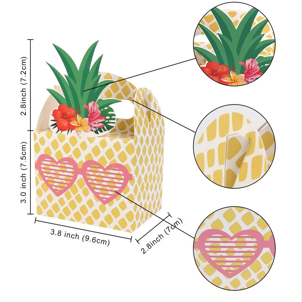 24pcs Pineapple Favor Candy Gift Boxes  For Hawaiian Tropical Party, Luau BBQ Fruit Party, Summer Beach Wedding Party Supplies