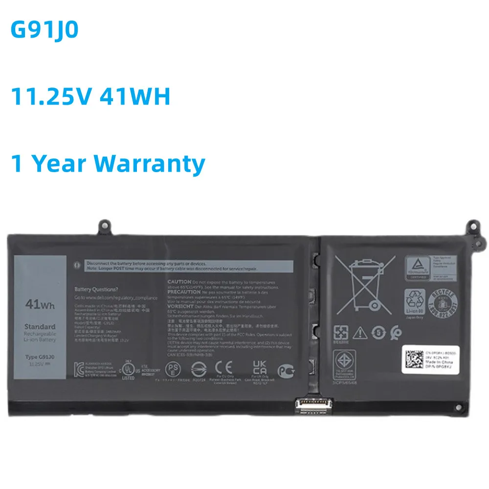 

New G91J0 11.25V 41WH Laptop Battery For Dell Latitude 3320 3420 3520 Inspiron 15 3515 3511 3520 5410 2 in 1 MGCM5