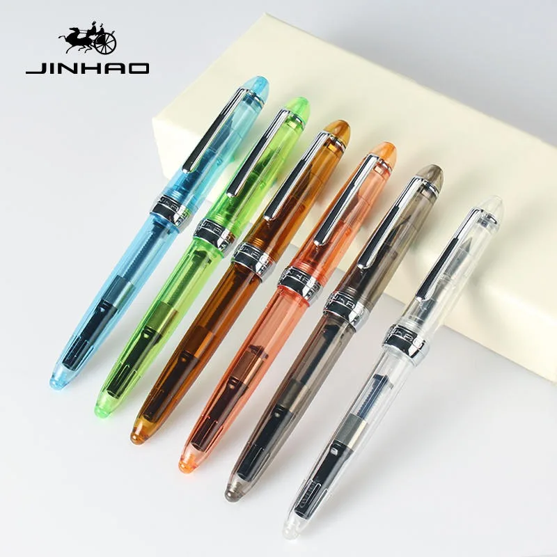 Imagem -03 - Jinhao 992 Caneta Tinteiro Luxo Elegante Cor Transparente Prata Clipe Caligrafia Canetas Escrita Escola Material de Escritório Papelaria