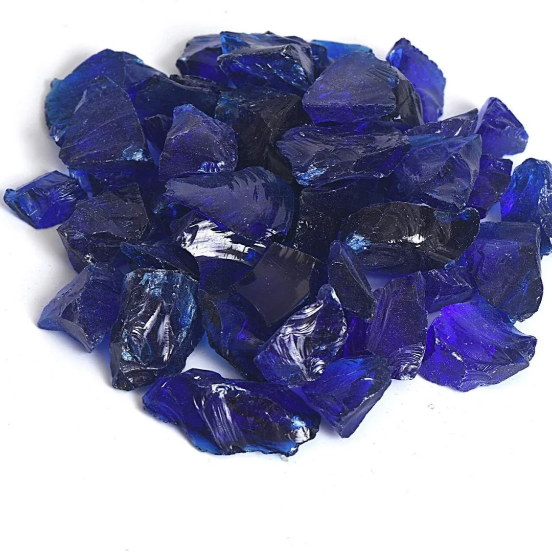High Luster Reflective Fire Glass Gravel, Fire Drops, Glass Pebbles Stones Beads Chips, Fire Pit Glass Rocks, Cobalt Blue