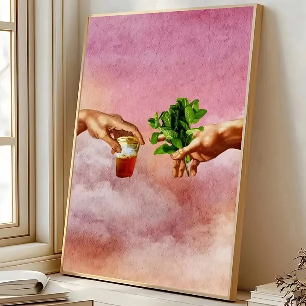Retro-Poster mit Gottes Tentakeln, marokkanischer Tee und Minze, lustige Leinwandgemälde, Bild, Wandkunst, Schlafzimmer, Büro, Heimdekoration
