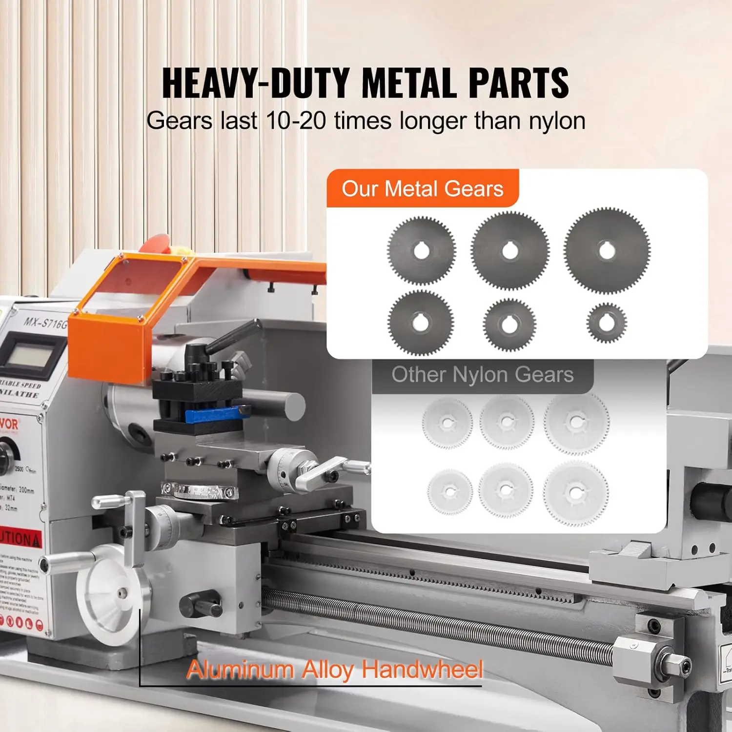 7'' x 16'' Metal Lathe Machine, 800W Precision Benchtop Power Metal Lathe, 150-2500 RPM Continuously Variable Speed