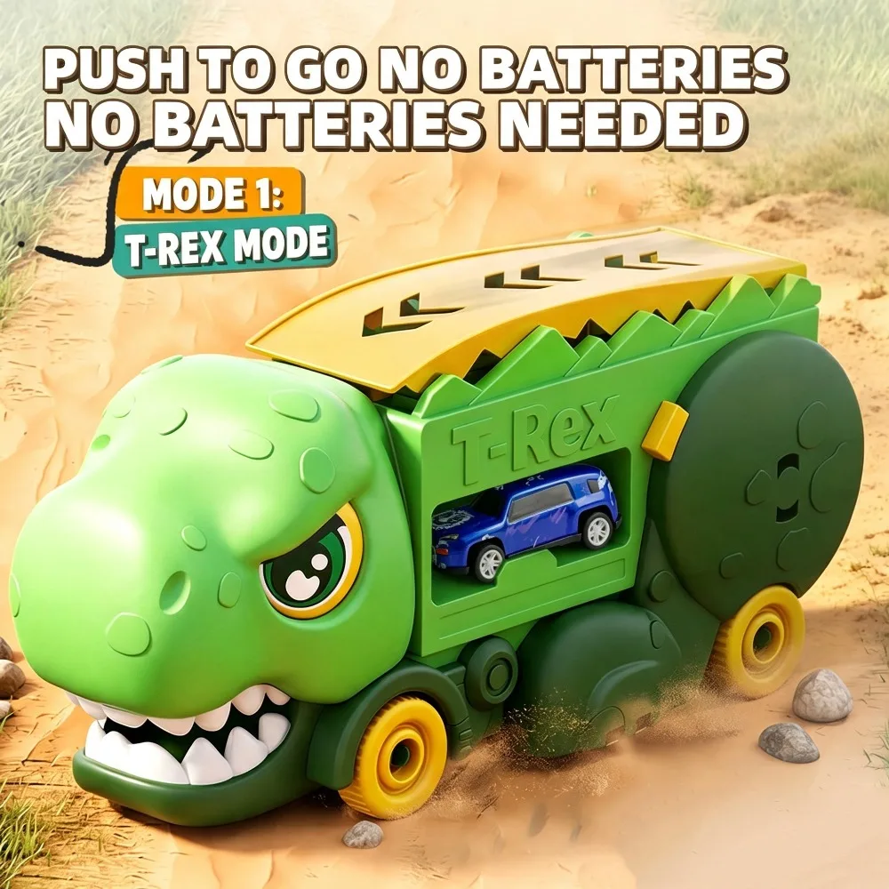 inosaur Transporter Truck with Deformed Ramp Track T-Rex Car Carrier Sliding Racetrack Toy for Kids Children Boys Girls