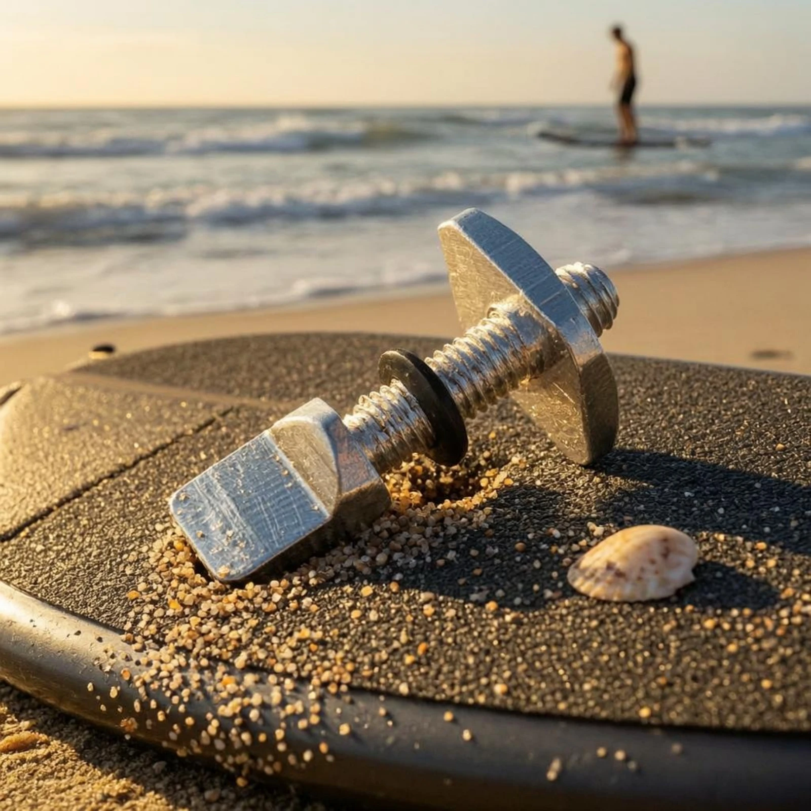 Surfboard Fin Screw Rectangular Head Single Fin Screw Water Sports Gear Tooltool-Free Silver Metal