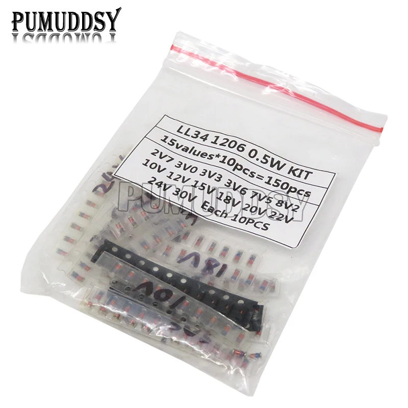 15Value *10pcs=150pcs LL34 SMD Zener Diode Assorted Kit 1/2W 3V-24V And LL4148