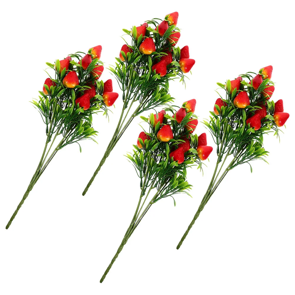 

4 Pcs Decorations Simulation Strawberry Bouquet Office Fruit Tree Pvc Artificial