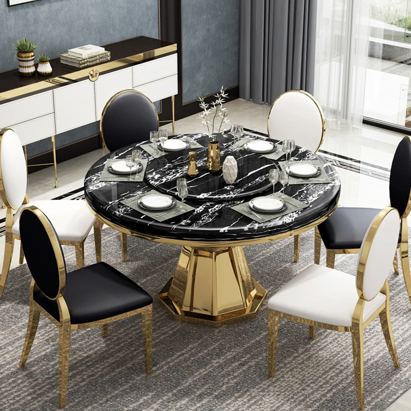 

Simple and fashionable stainless steel dining table and chair combination, circular dining table, marble table, small unit