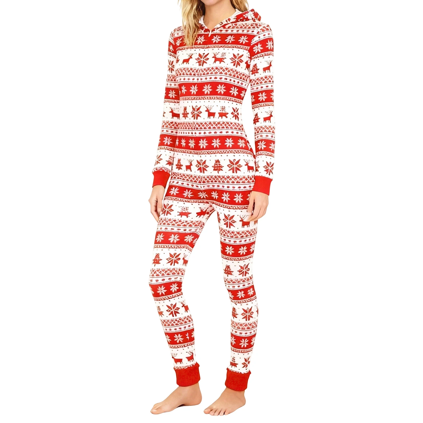 

Женский рождественский комбинезон, пижама с милым принтом снежинок, комбинезон на молнии с длинными рукавами, одежда для сна