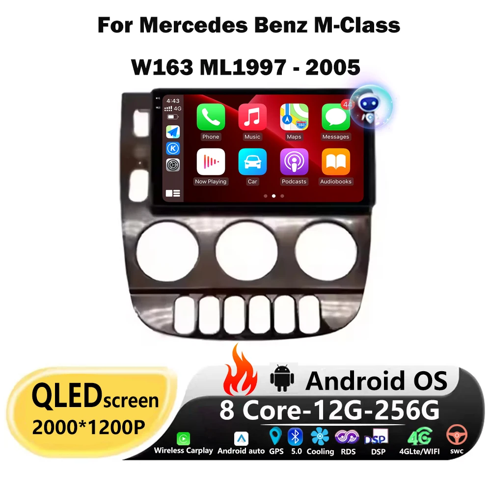 

9-дюймовый Android 16 для Mercedes Benz M-Class W163 ML1997-2005 Автомобильный радиоприемник с GPS-навигацией Мультимедийный видеоплеер BT DSP Carplay