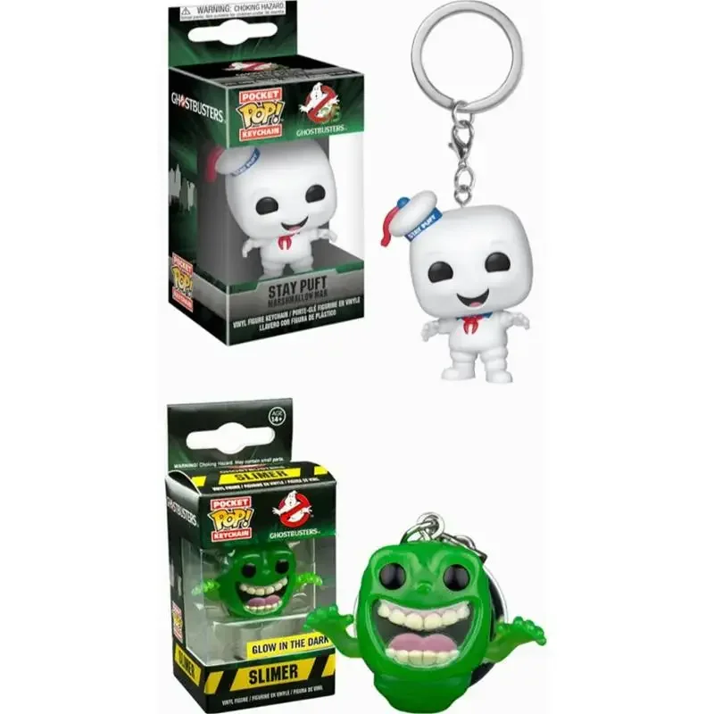 Funko Pop FILMES Ghostbusters Stay Puft Marshmallow Man Slimer llavero de juguete 4CM PVC figuras de vinilo bolsillo Pop llavero Juguetes
