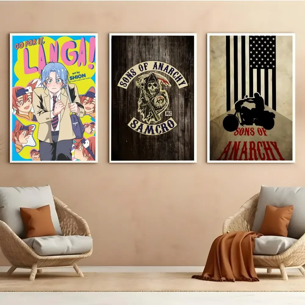 S-Sons Of Anarchy Poster Peel And Stick Matte PVC Easy Apply Removable Waterproof Frameless Home Decor