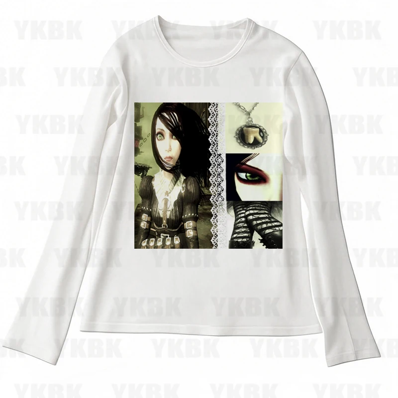 

White T-shirt Trashy Anime Women Autumn 2000s Print Streetwear Long Sleeves O-Neck Y2k Top Harajuku Fashion Casual Tees Girl