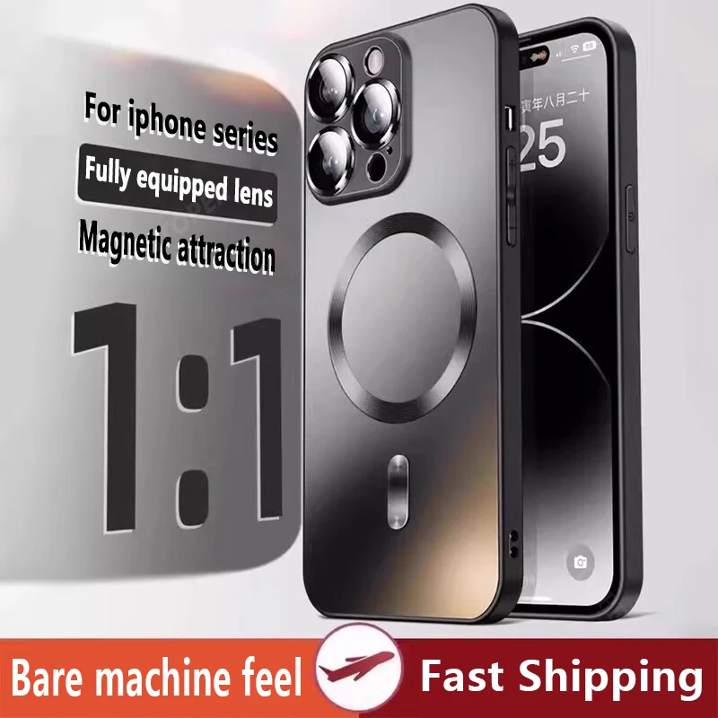 

Fashion Sanding with Lens Film Case for iPhone 16 15 14 13 12 11 Pro Max Plus Fall Prevention Shockproof Magsafe Magnetic Cover