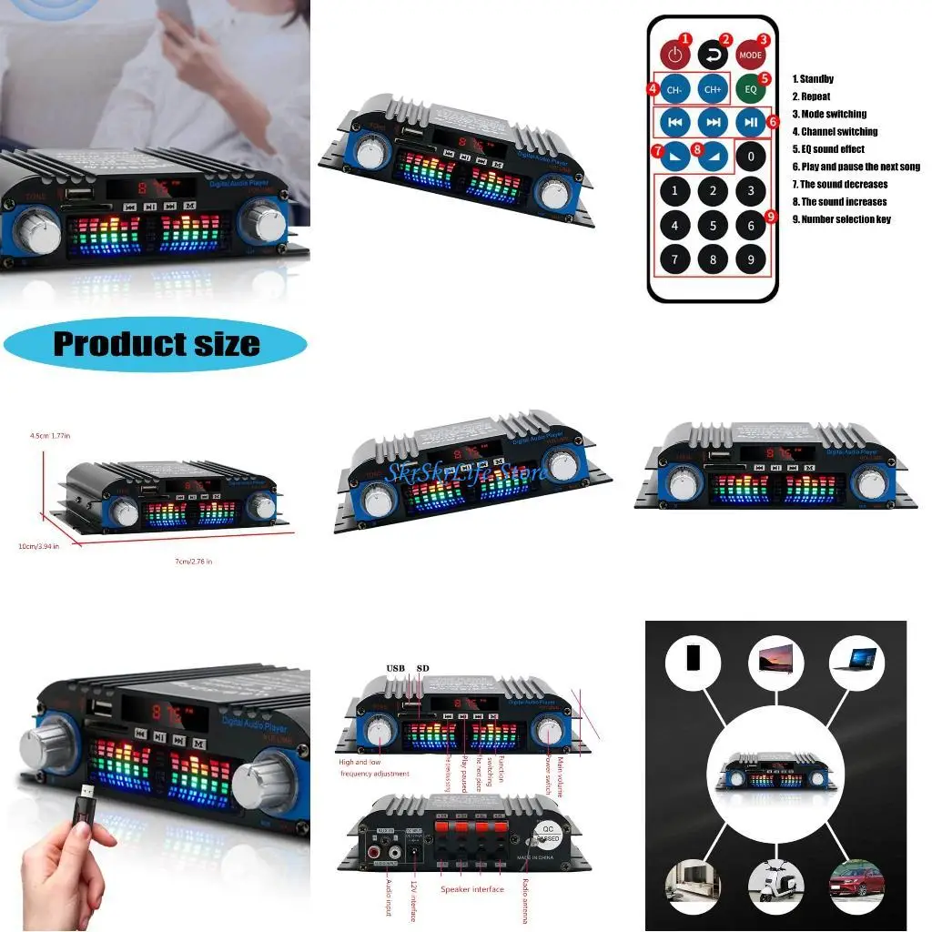 

E65E Professional 4Channel Stereo Power Amplifier Wireless Bluetooth-compatible 5.0 USB TF Card Reader Home Car Audios