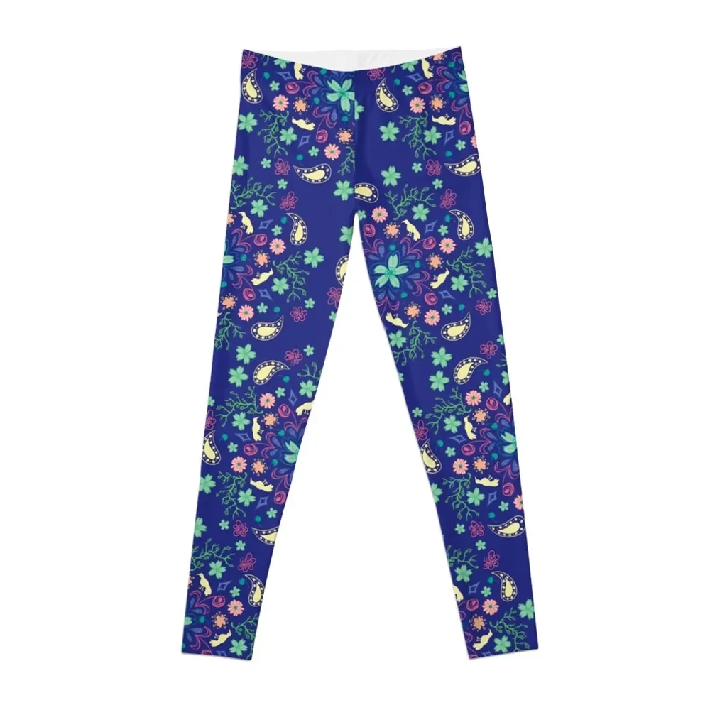 Sakura Cherry Blossom Blue and Green Floral Pattern Leggings Women's sportswear sporty woman push up Womens Leggings